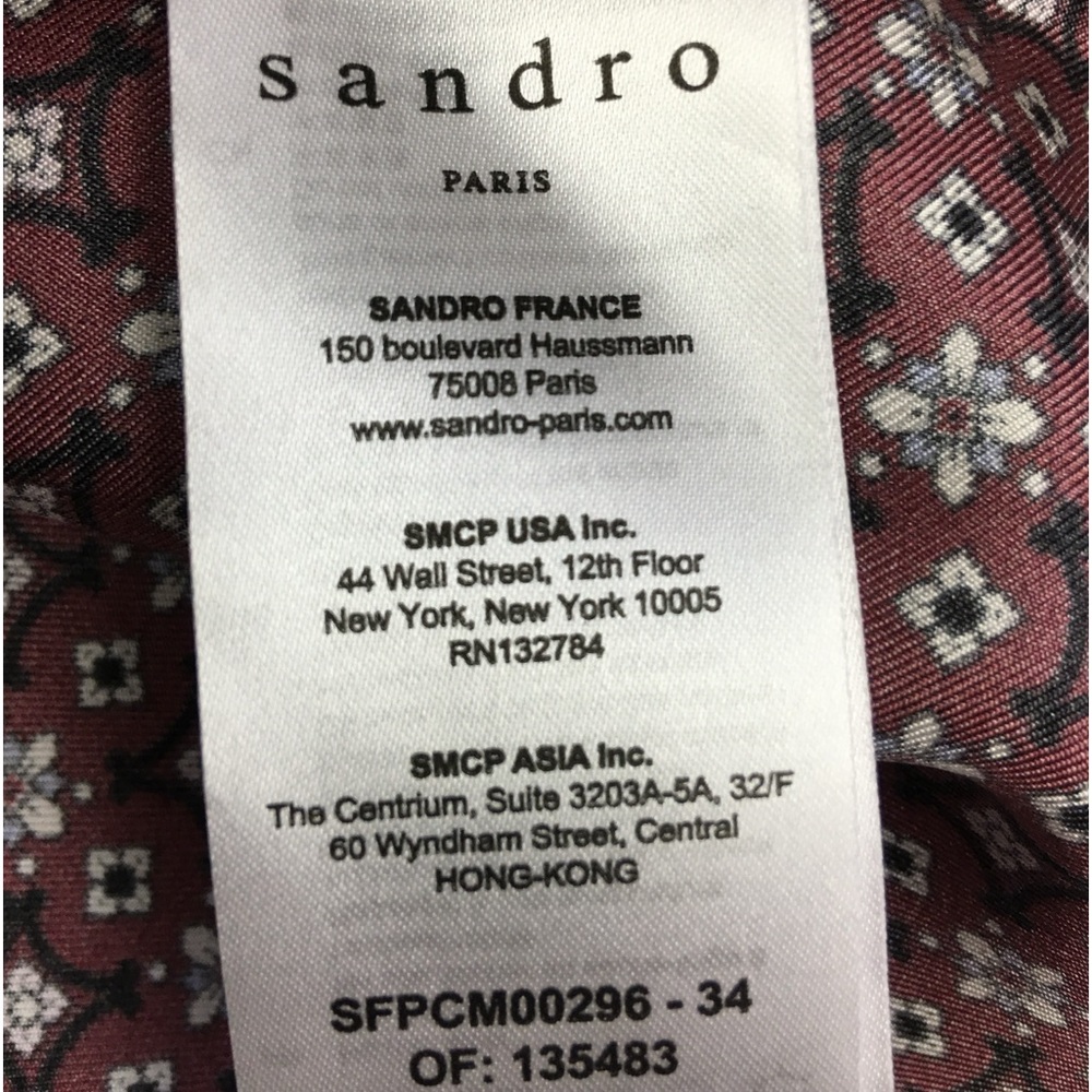 Sandro Burgundy Paisley Print Silk Blouse